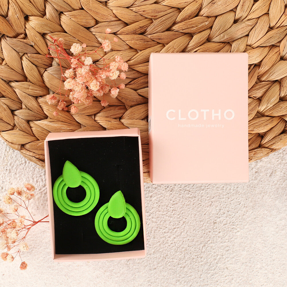 Clotho El Yapımı Yuvarlak Damlalı Neon Yeşil Küpe